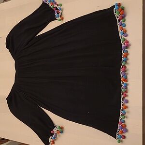 EUC NEW LOOK Pom-pom Detail Off the Shoulder Black Dress